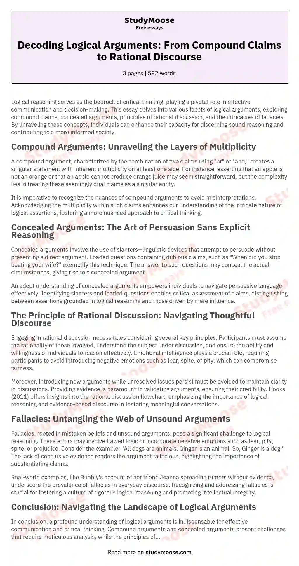 Decoding Logical Arguments: From Compound Claims to Rational Discourse essay