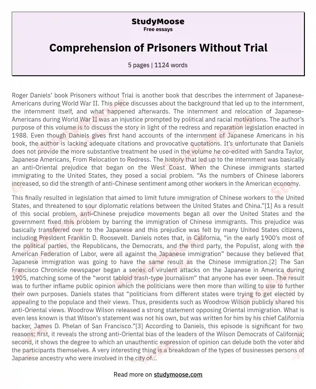 Comprehension of Prisoners Without Trial