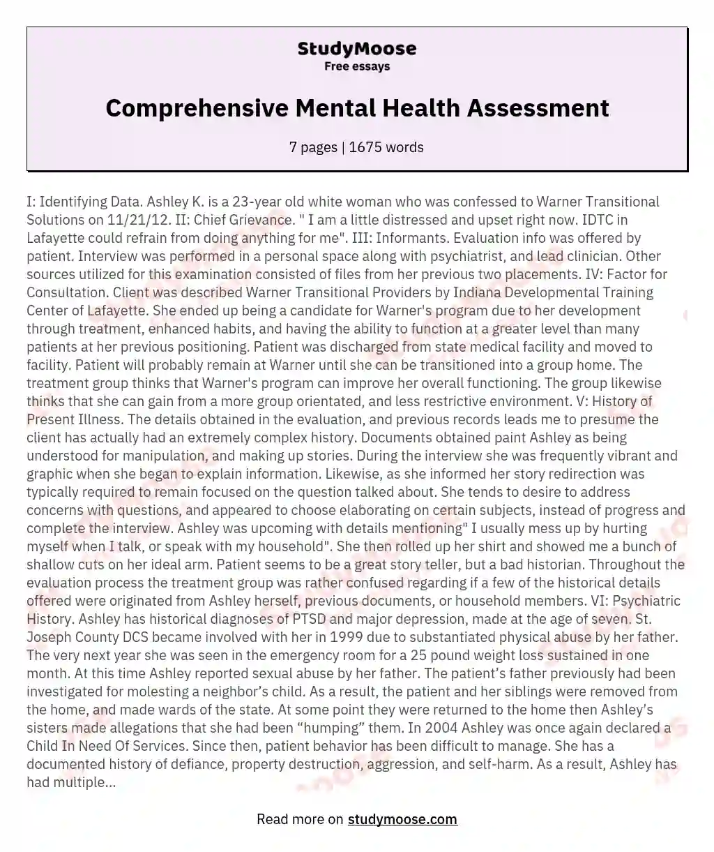 Comprehensive Mental Health Assessment Paper Example Free Essay Example