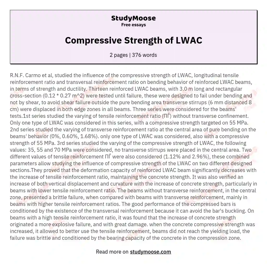 Compressive Strength of LWAC essay
