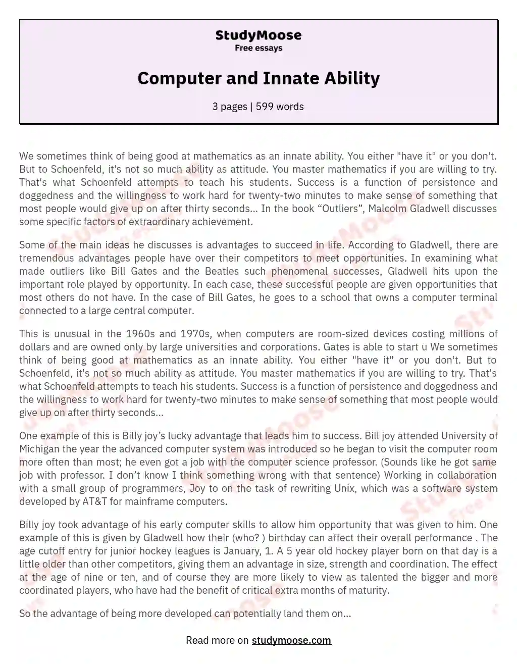Computer and Innate Ability essay