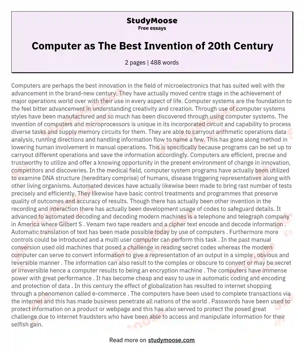 Computer as The Best Invention of 20th Century