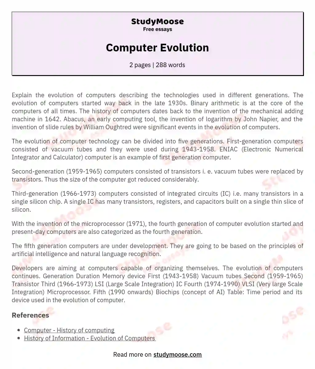 Computer Evolution essay