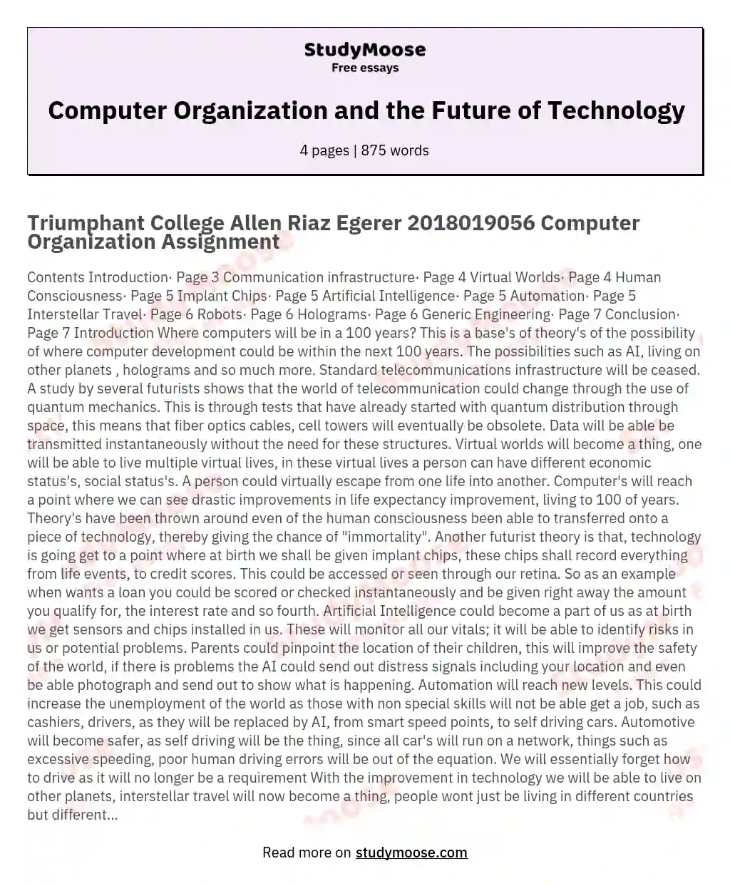 Computer Organization and the Future of Technology essay