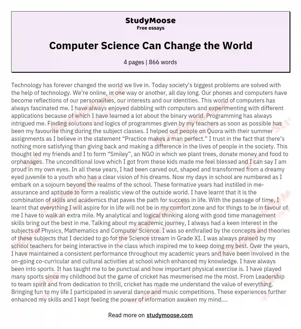 Computer Science Can Change the World essay
