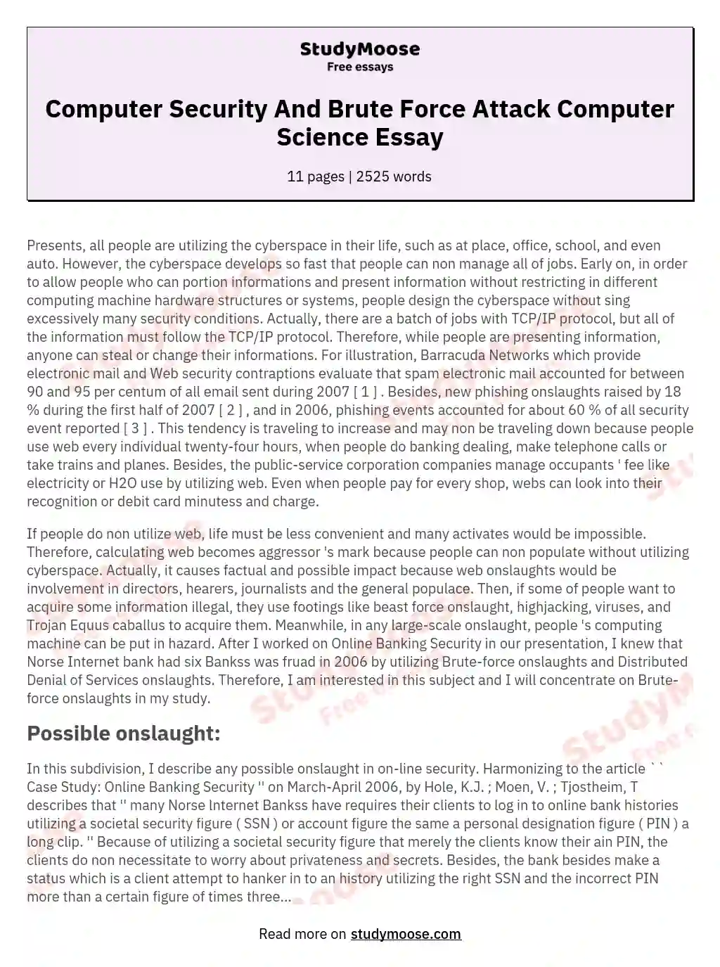 Computer Security And Brute Force Attack Computer Science Essay
