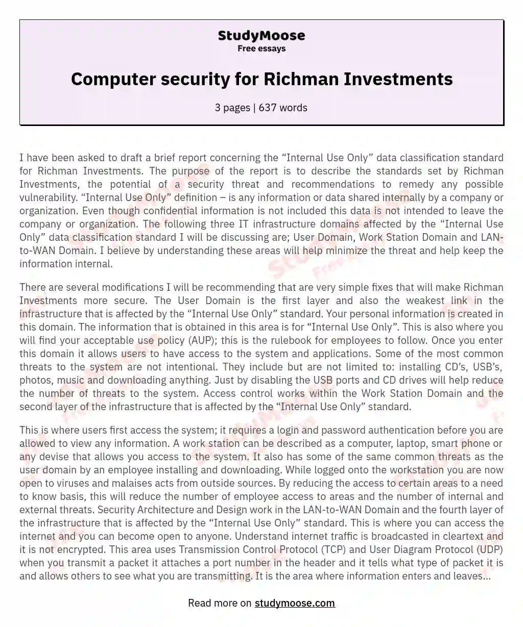 Computer security for Richman Investments essay