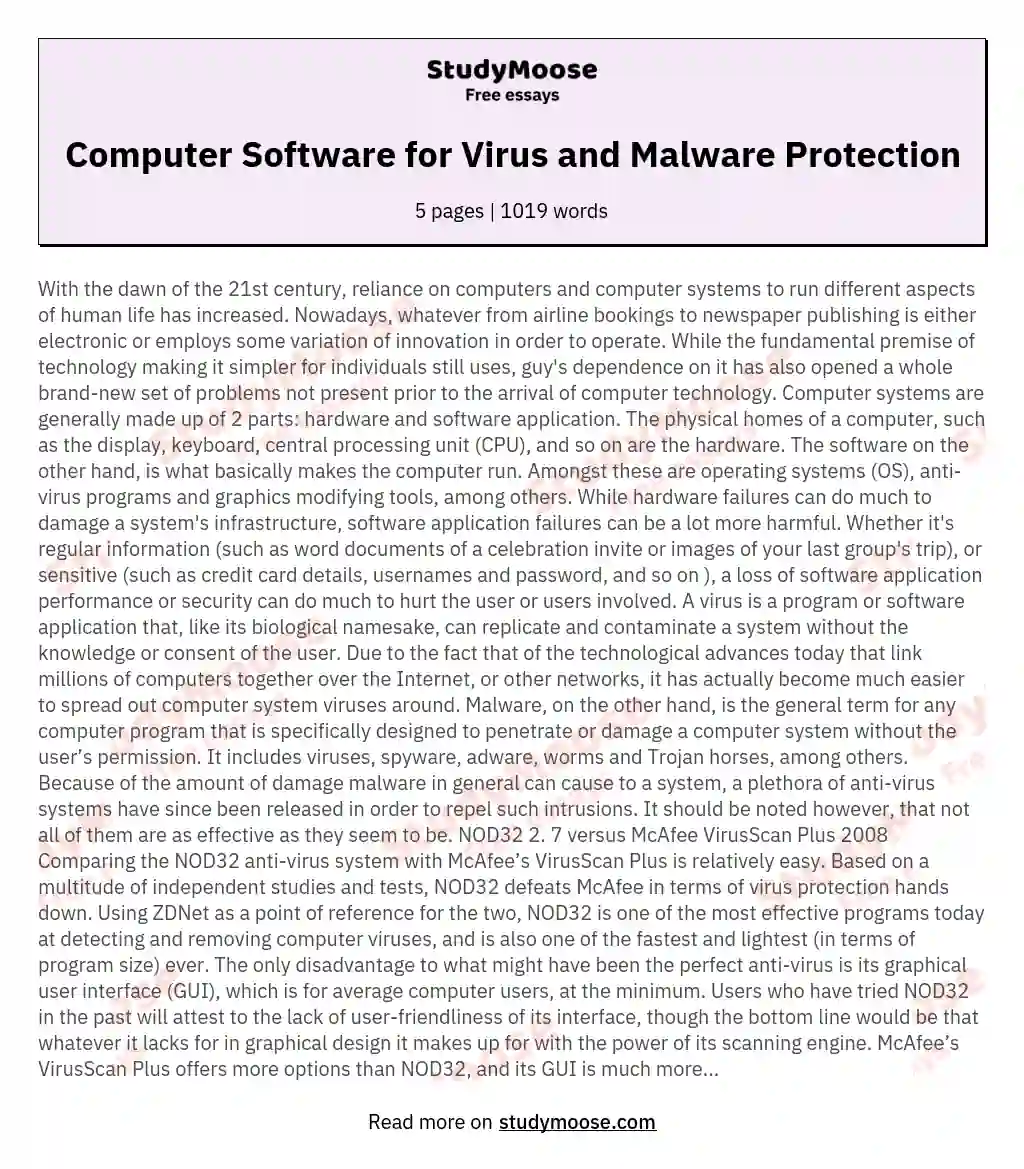 Computer Software for Virus and Malware Protection