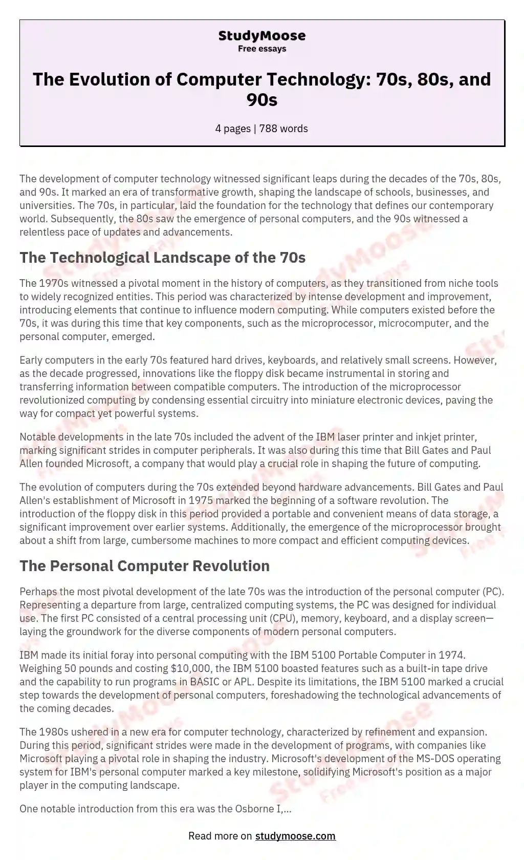 The Evolution of Computer Technology: 70s, 80s, and 90s essay