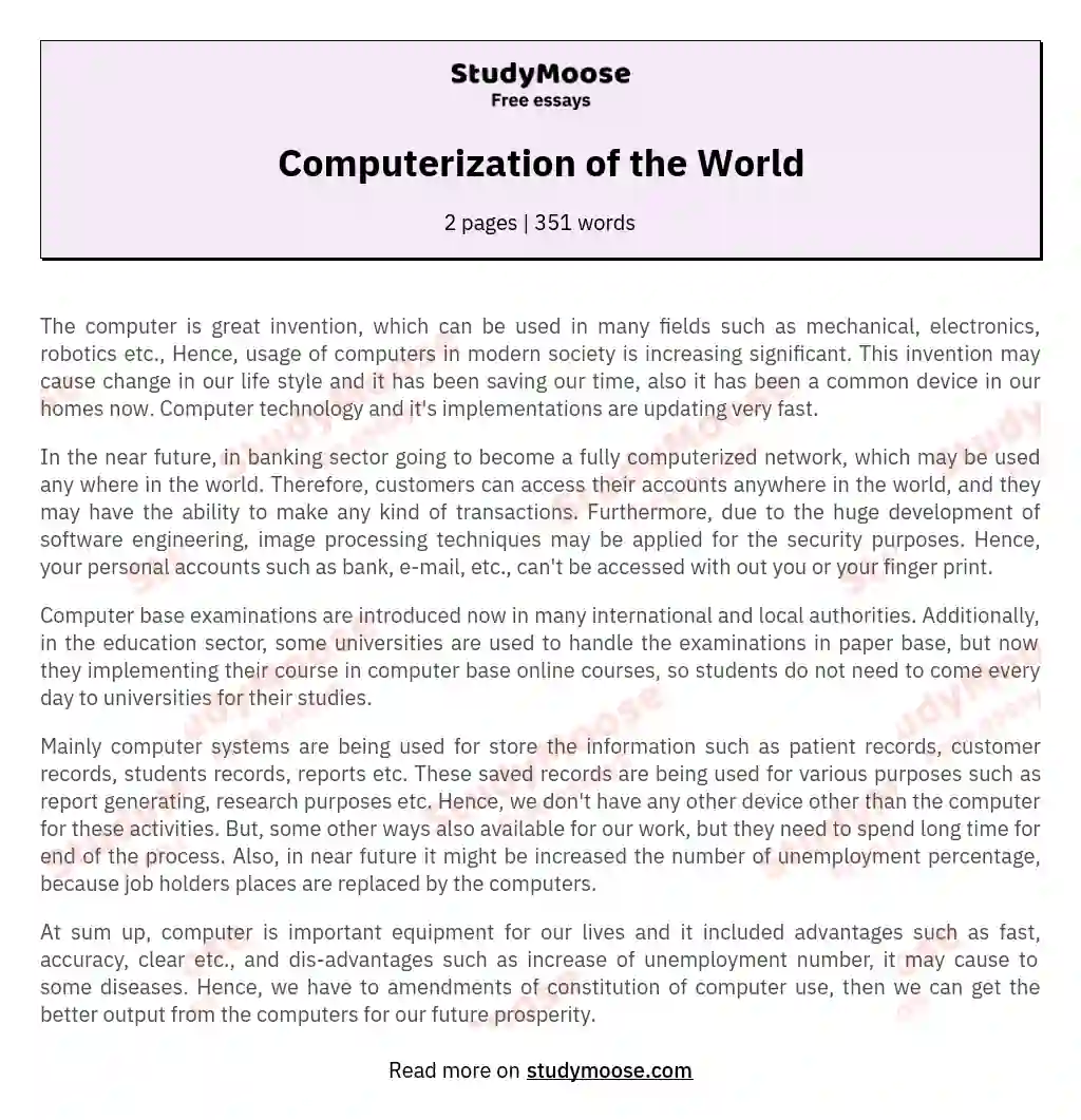 Computerization of the World essay