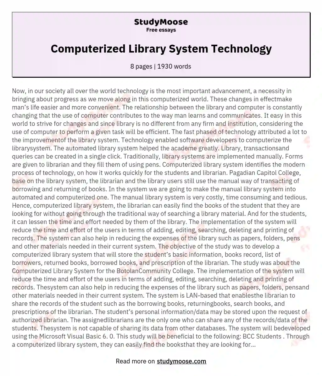 Computerized Library System Technology essay