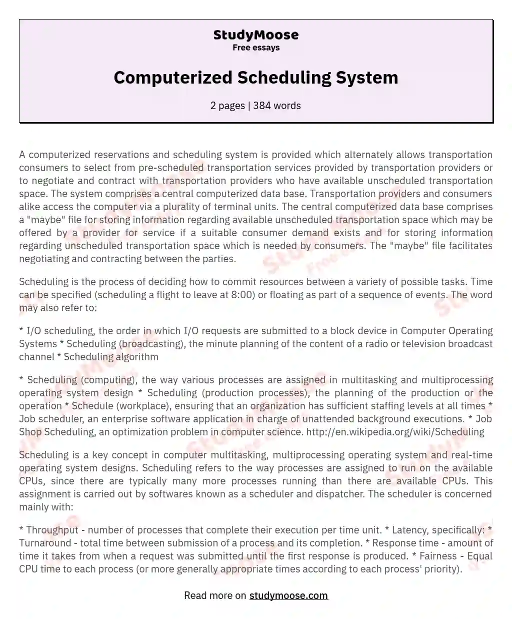 Computerized Scheduling System