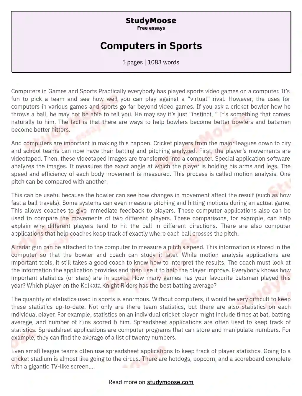 Computers in Sports essay