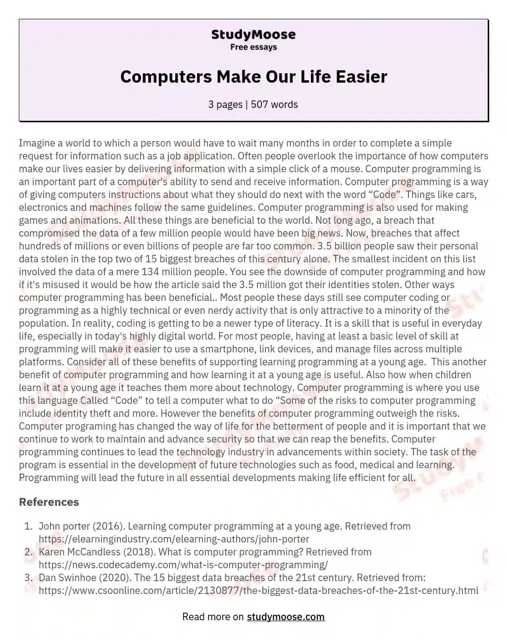 Computers Make Our Life Easier essay