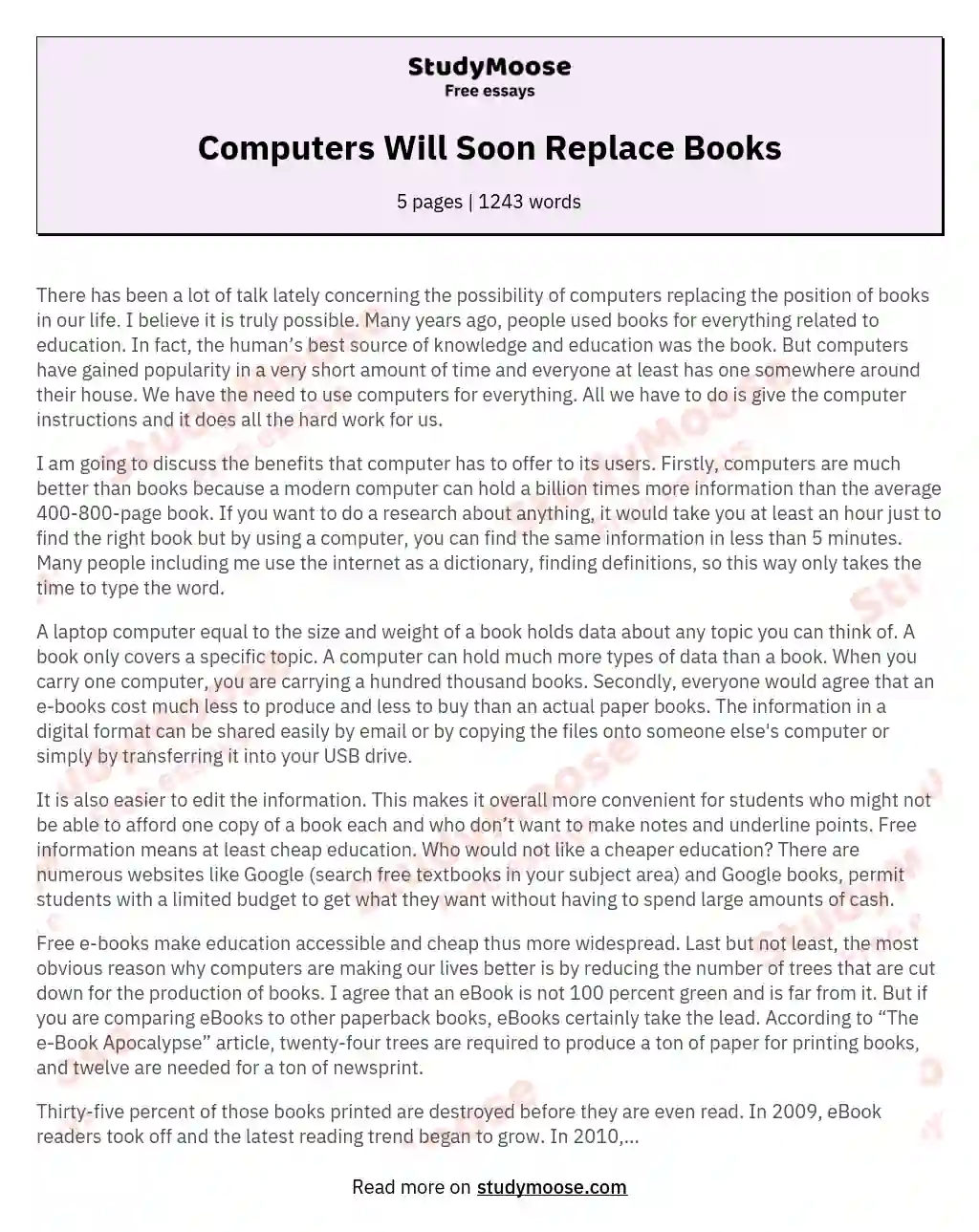 Computers Will Soon Replace Books essay
