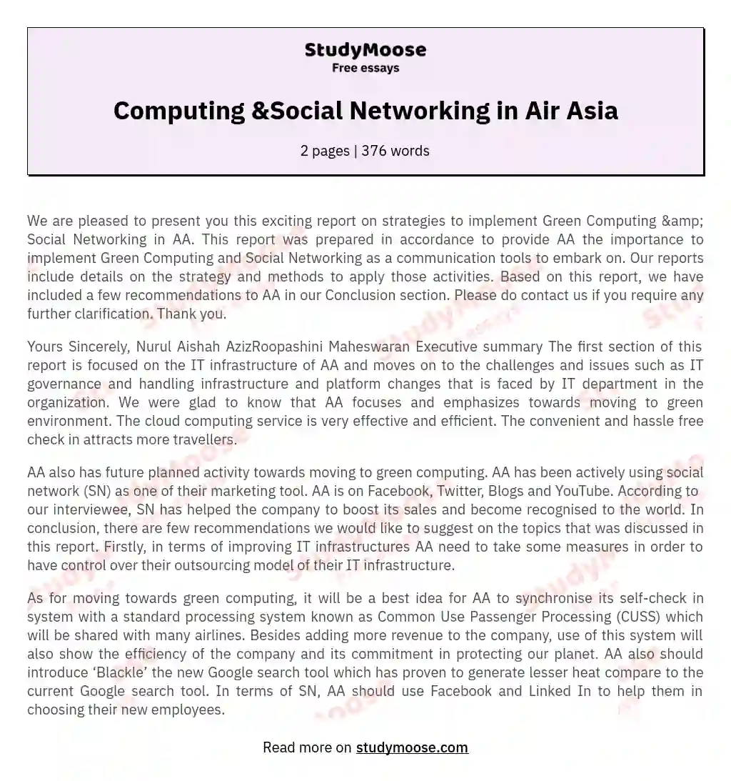 Computing &amp;Social Networking in Air Asia