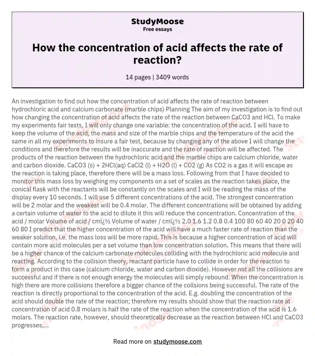 How the concentration of acid affects the rate of reaction?