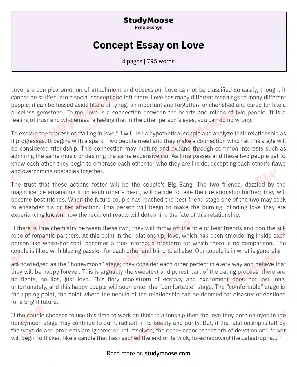 free essay on love