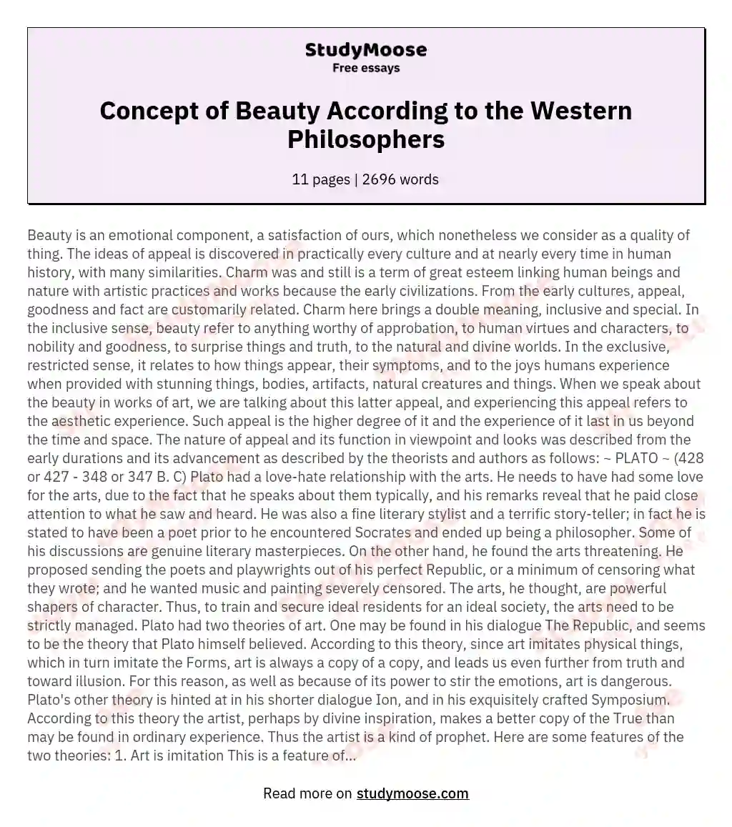 Concept of Beauty According to the Western Philosophers essay