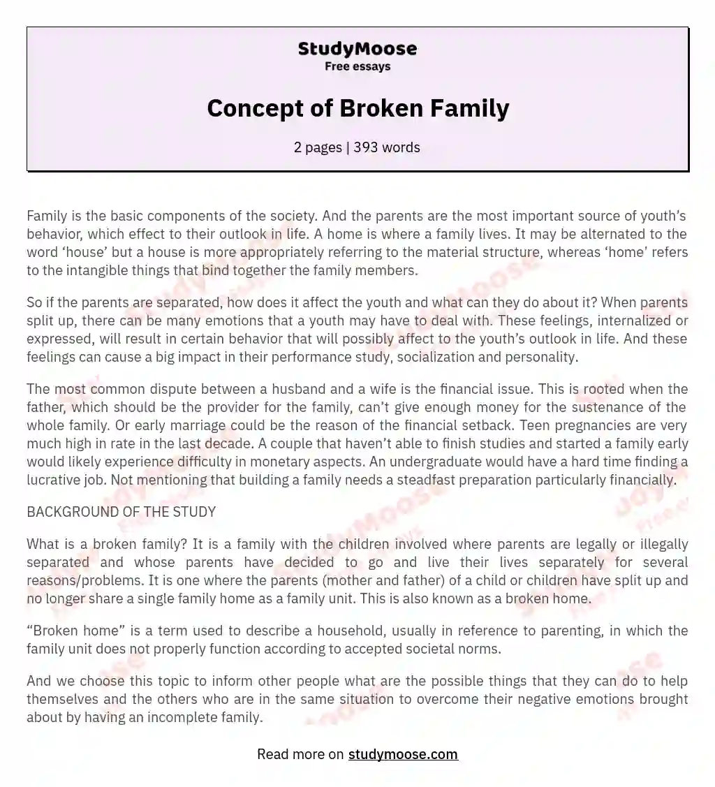 reflective essay about broken family