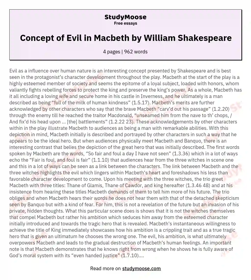 Concept of Evil in Macbeth by William Shakespeare