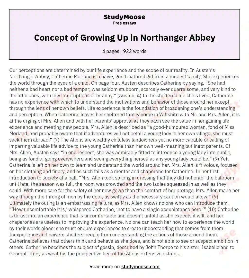 Concept of Growing Up in Northanger Abbey essay