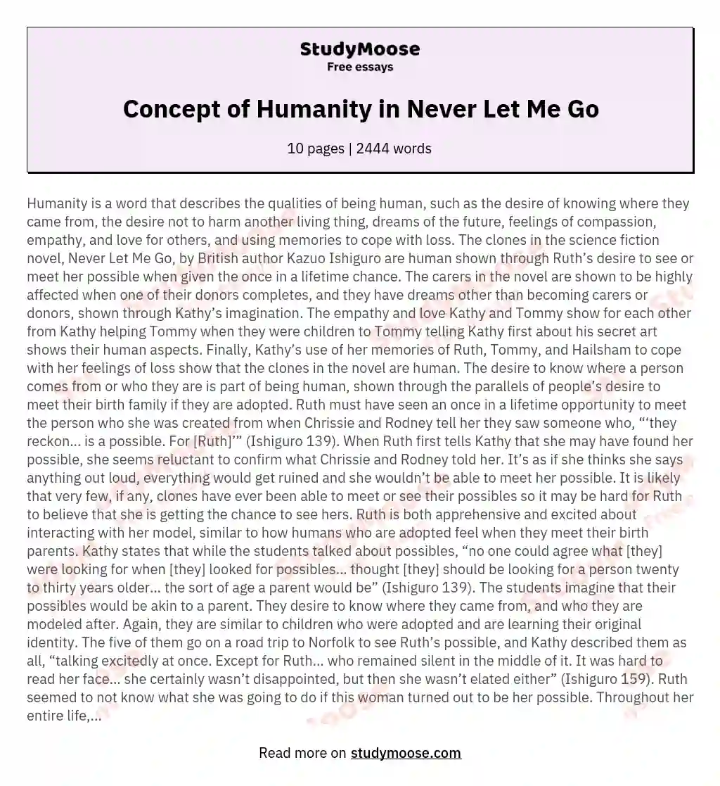 Concept of Humanity in Never Let Me Go