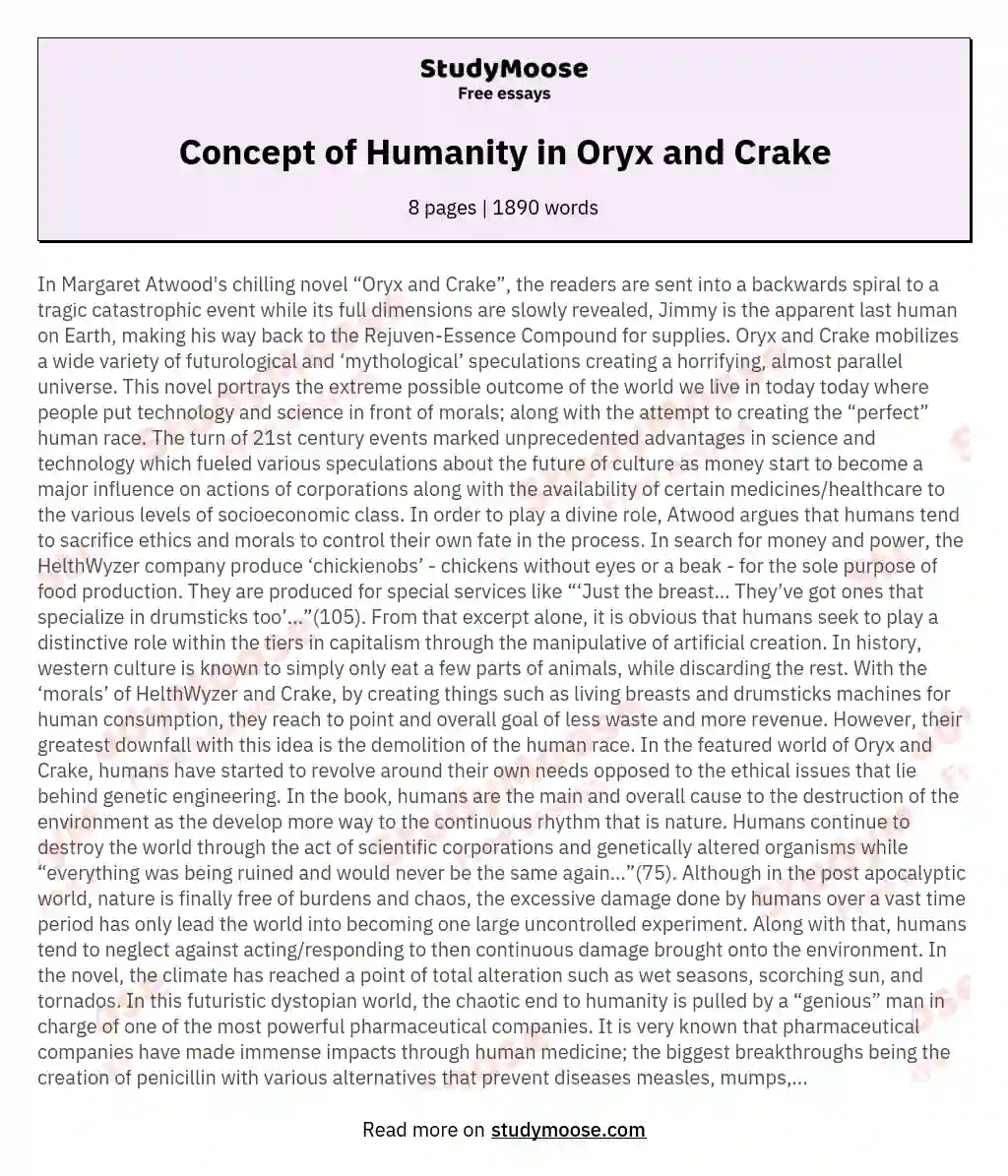 Concept of Humanity in Oryx and Crake essay