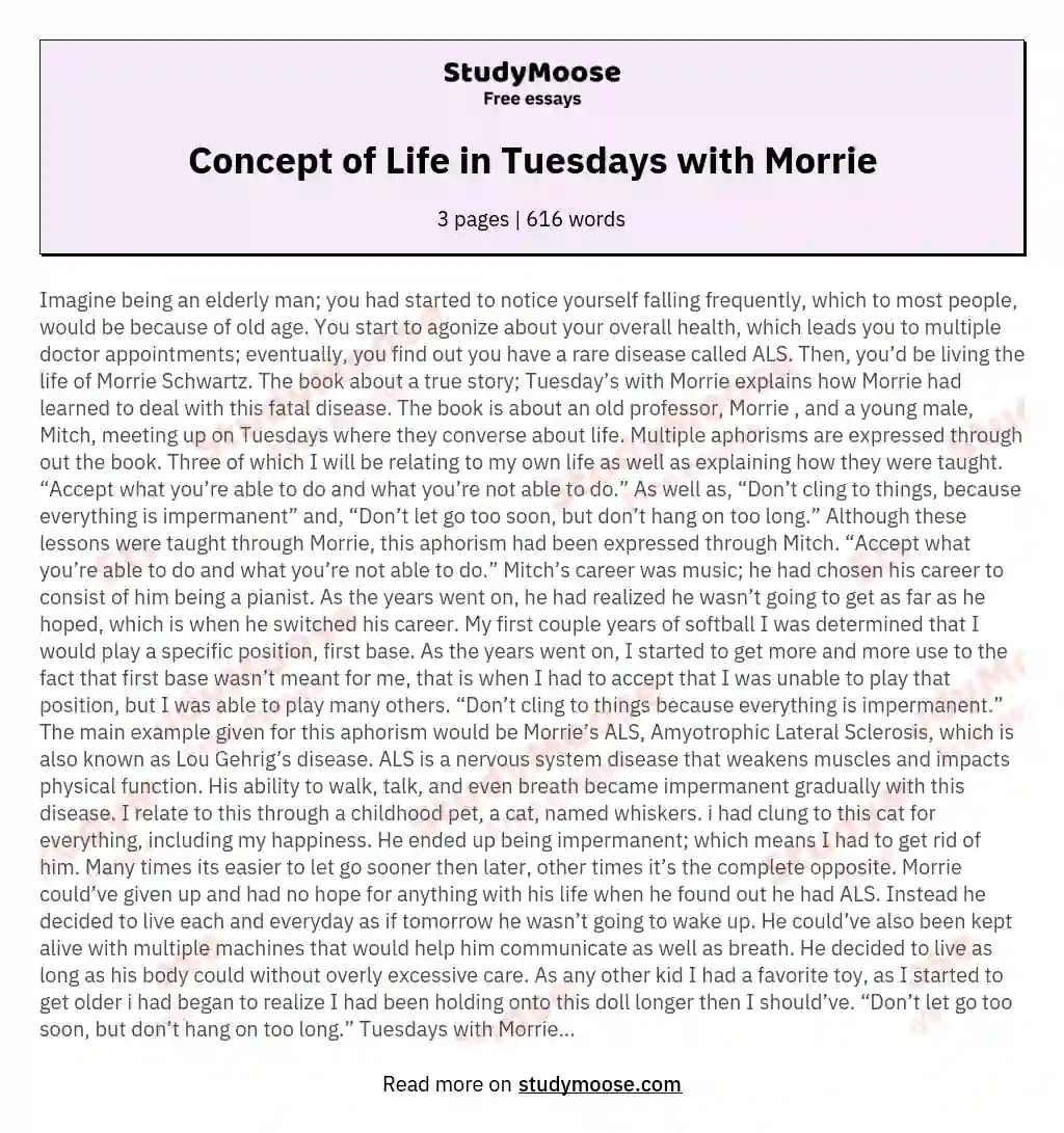 Concept of Life in Tuesdays with Morrie