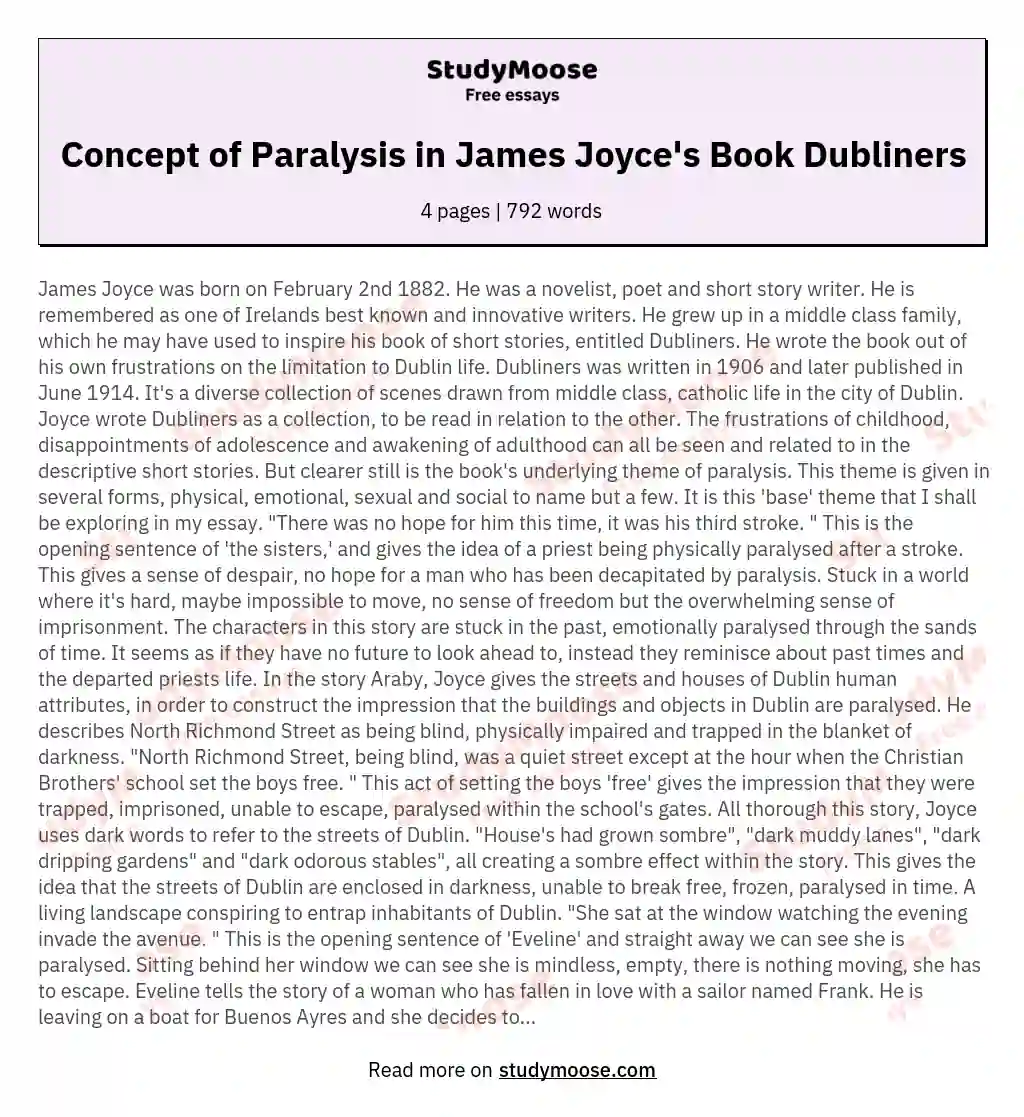 Concept of Paralysis in James Joyce's Book Dubliners essay