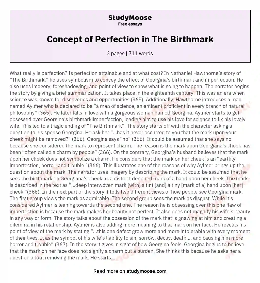 Concept of Perfection in The Birthmark essay