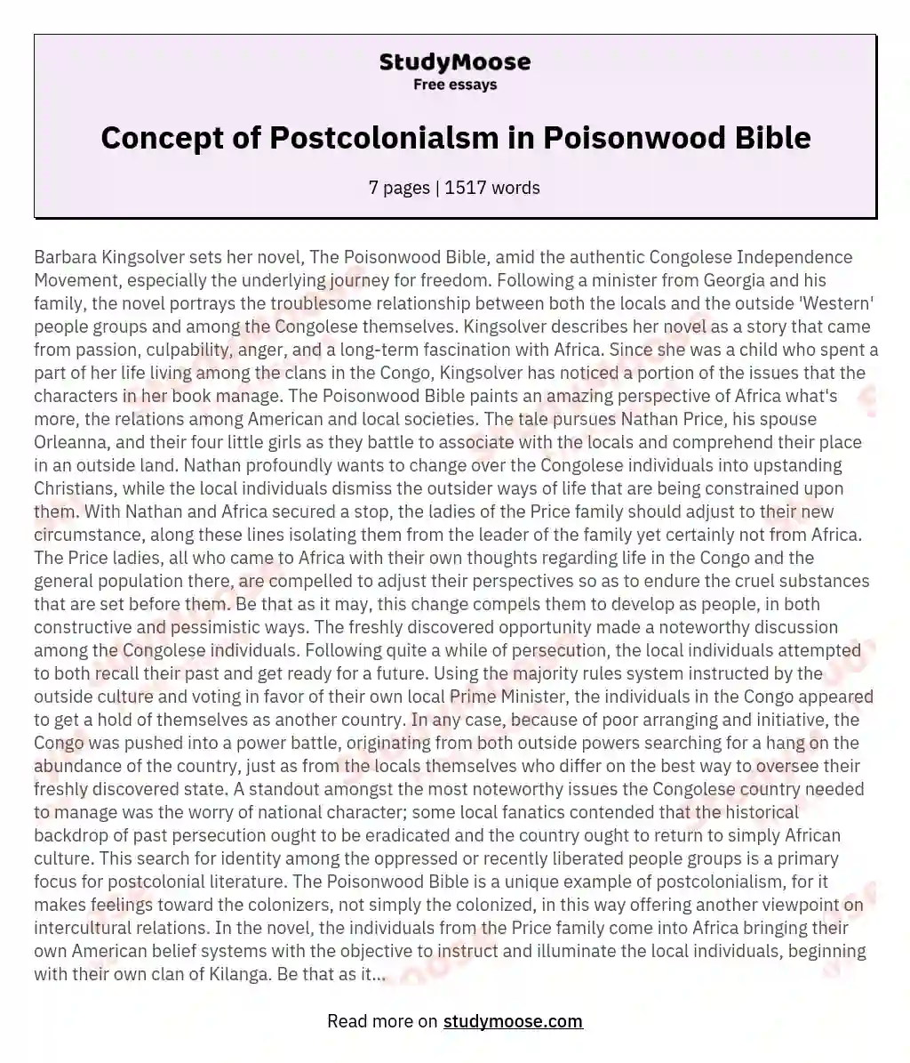 Concept of Postcolonialsm in Poisonwood Bible essay