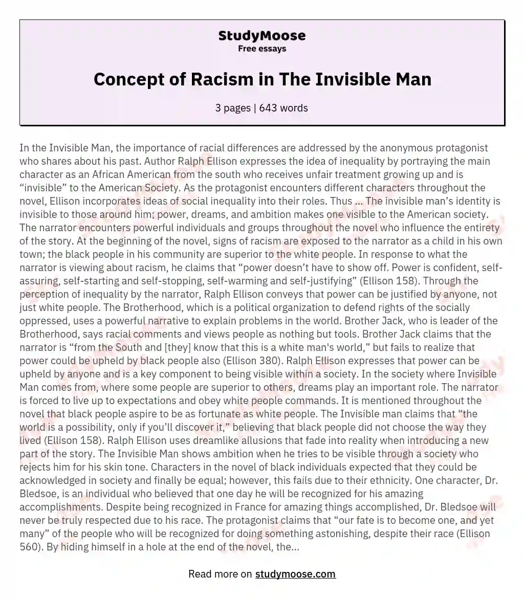 Concept of Racism in The Invisible Man essay