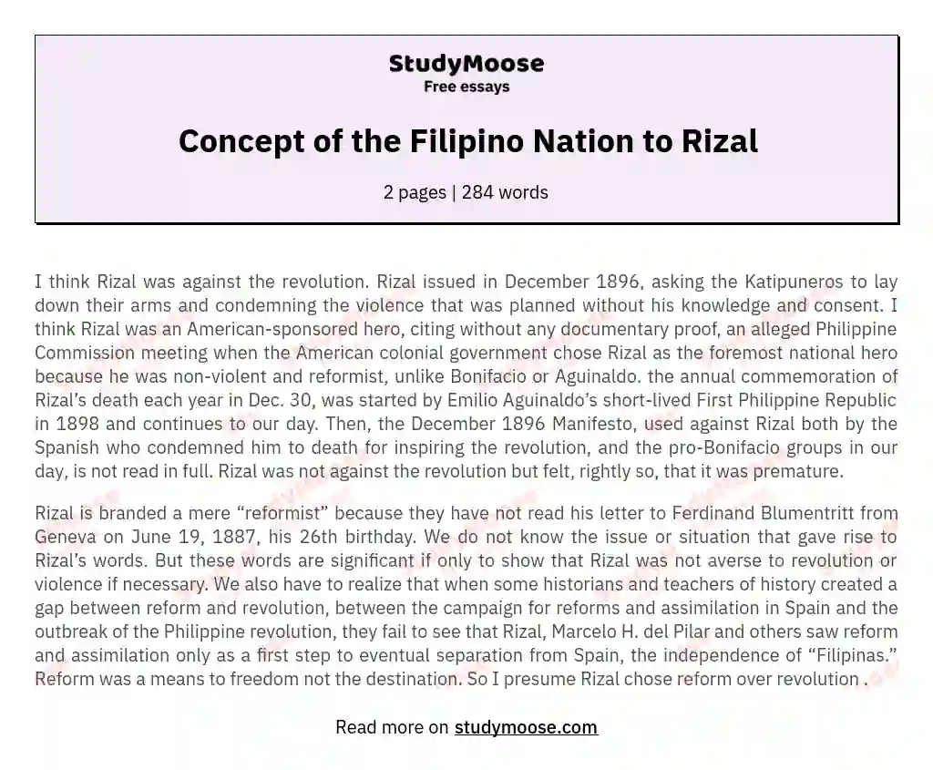 Concept of the Filipino Nation to Rizal essay