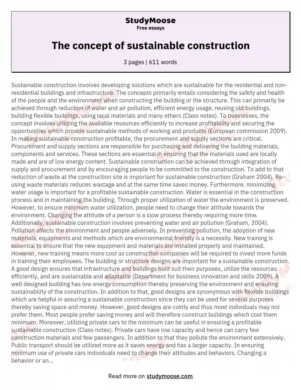 The concept of sustainable construction essay