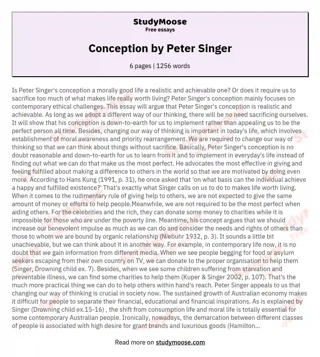 Conception by Peter Singer essay