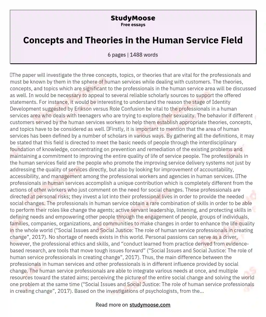 Concepts and Theories  in the Human Service Field