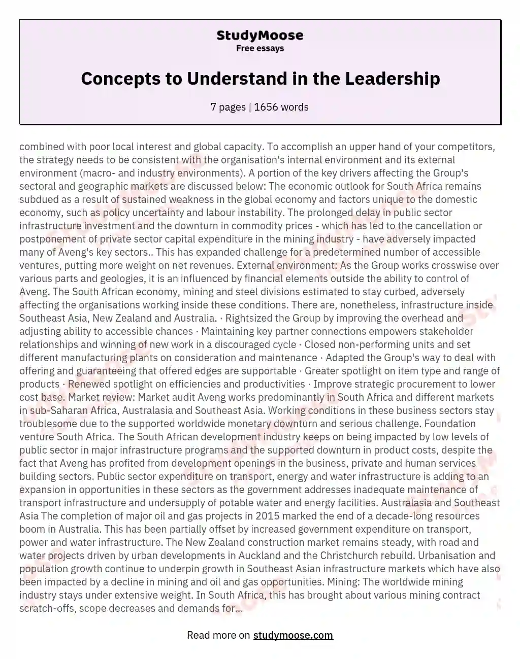 Concepts to Understand in the Leadership essay
