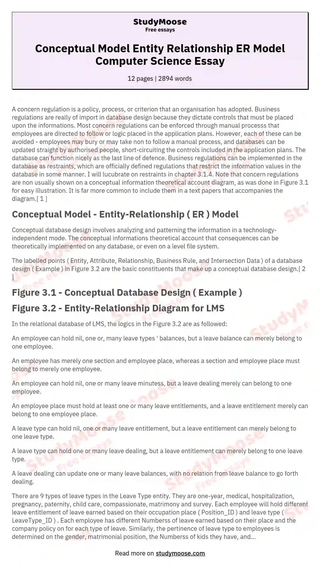 Conceptual Model Entity Relationship ER Model Computer Science Essay