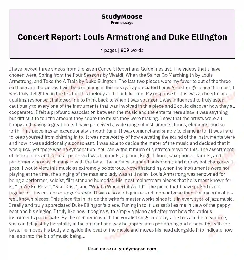 Concert Report: Louis Armstrong and Duke Ellington