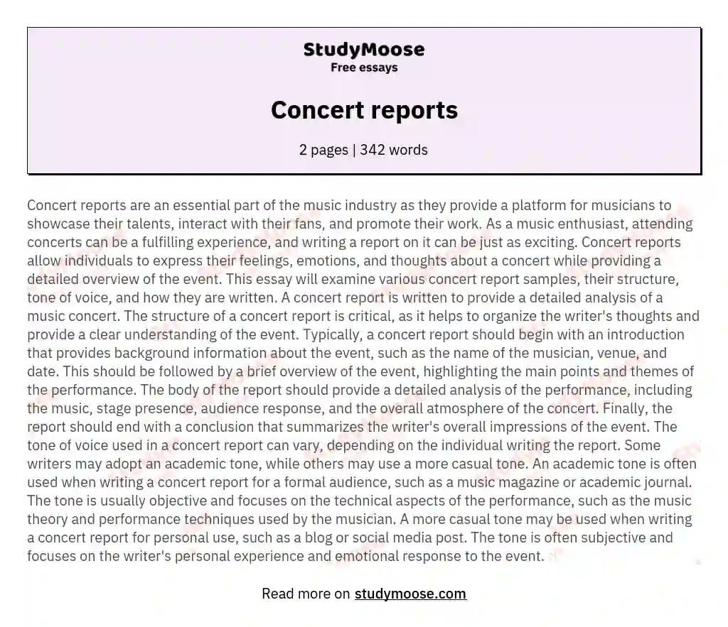 Concert reports essay