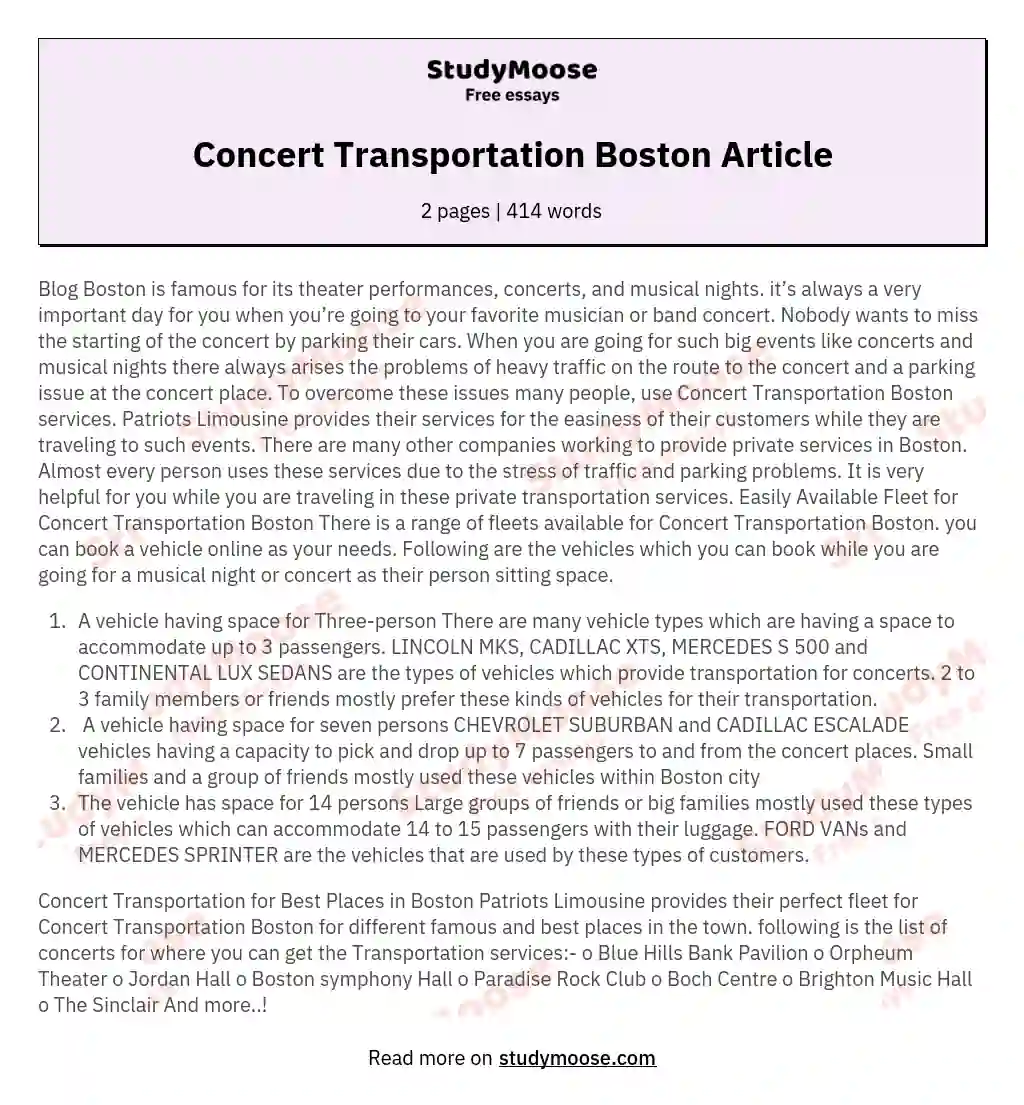 Concert Transportation Boston Article essay