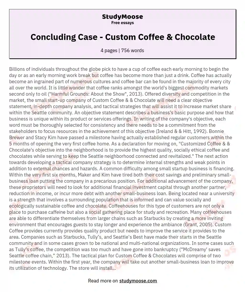 Concluding Case - Custom Coffee &amp; Chocolate