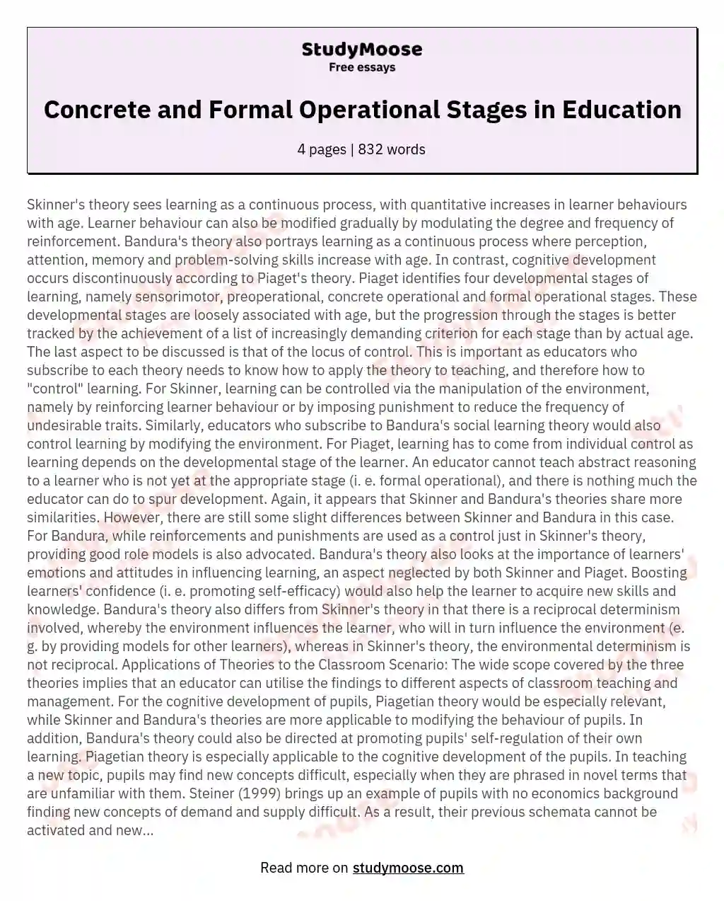 Concrete and Formal Operational Stages in Education essay