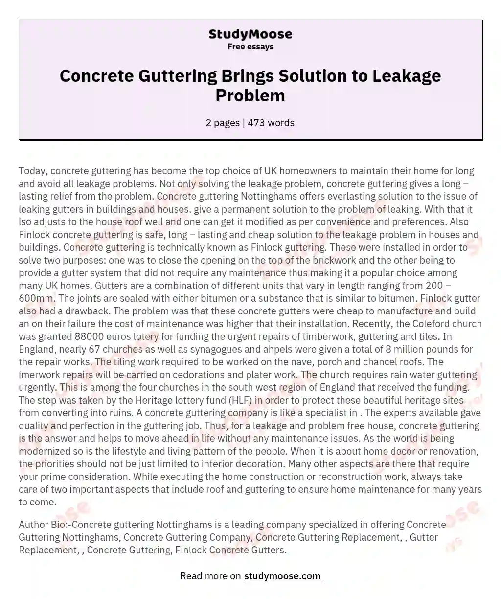 Concrete Guttering Brings Solution to Leakage Problem essay