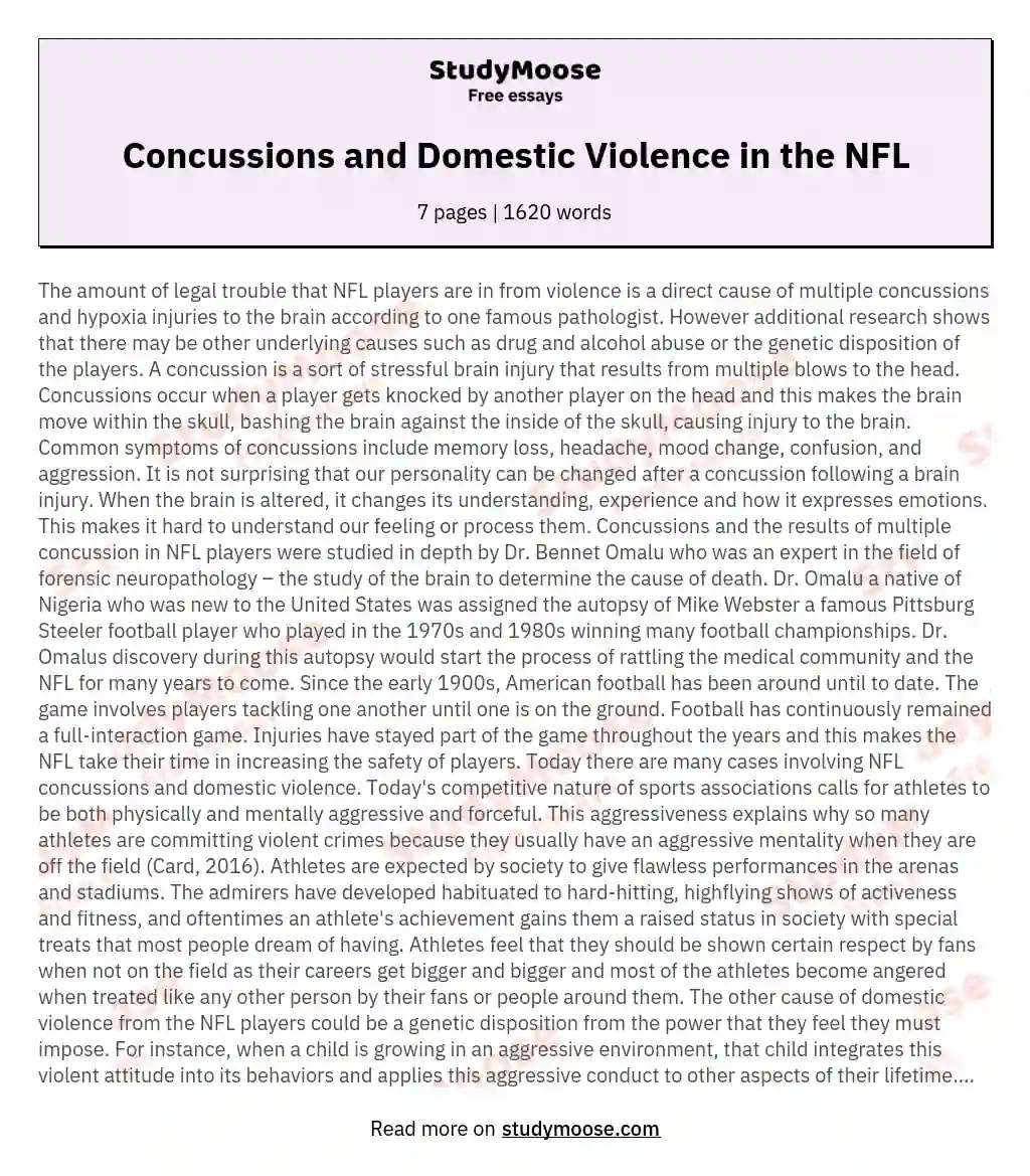 Concussions and Domestic Violence in the NFL essay
