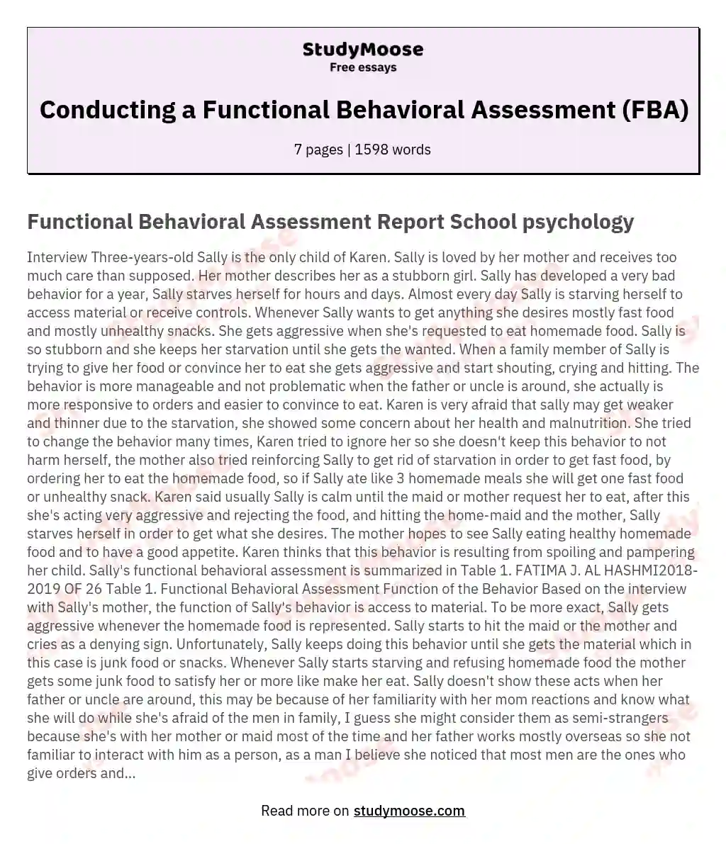 Conducting a Functional Behavioral Assessment (FBA)