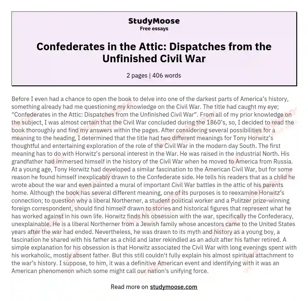 Confederates in the Attic: Dispatches from the Unfinished Civil War essay