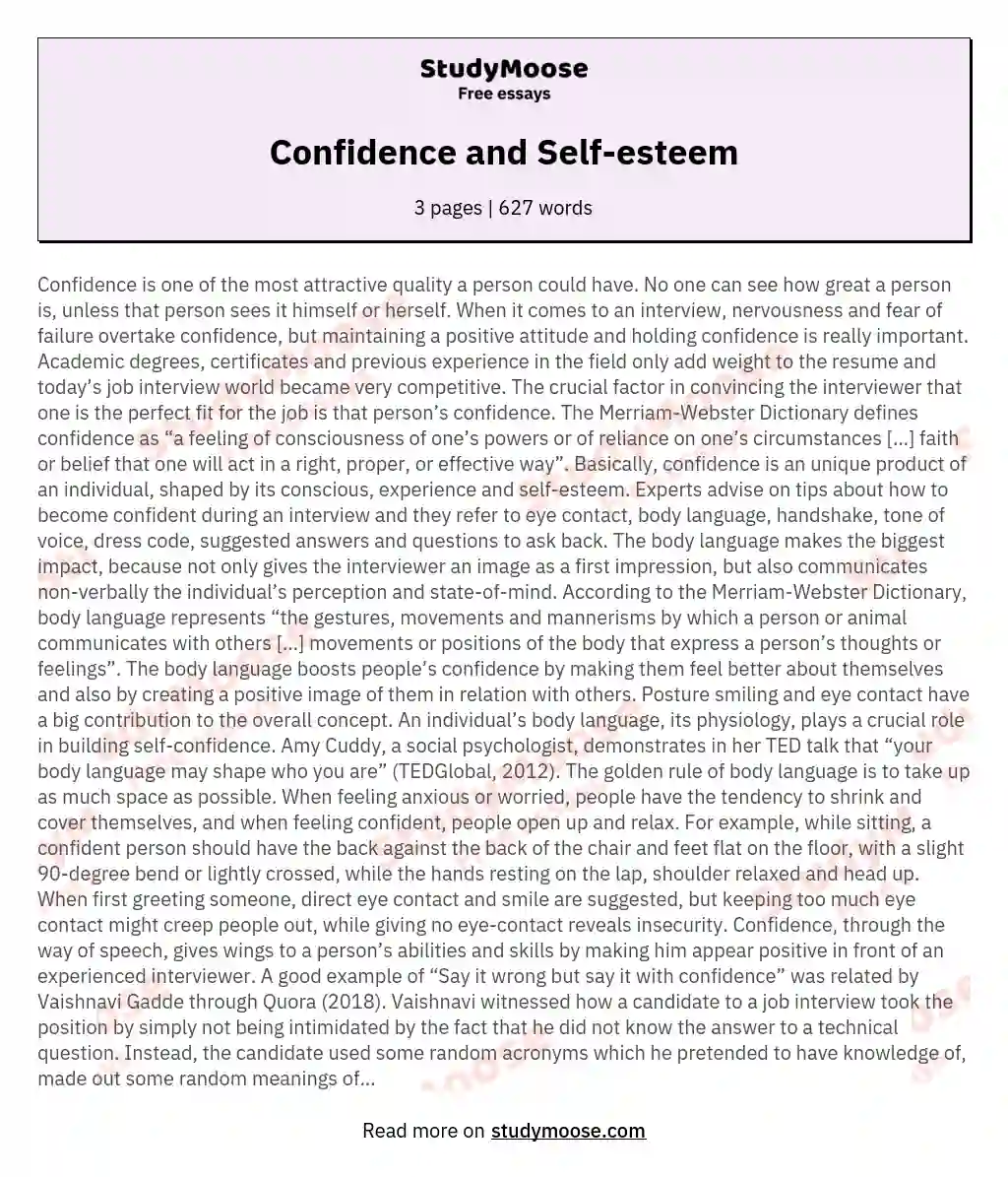 essay on self esteem in english