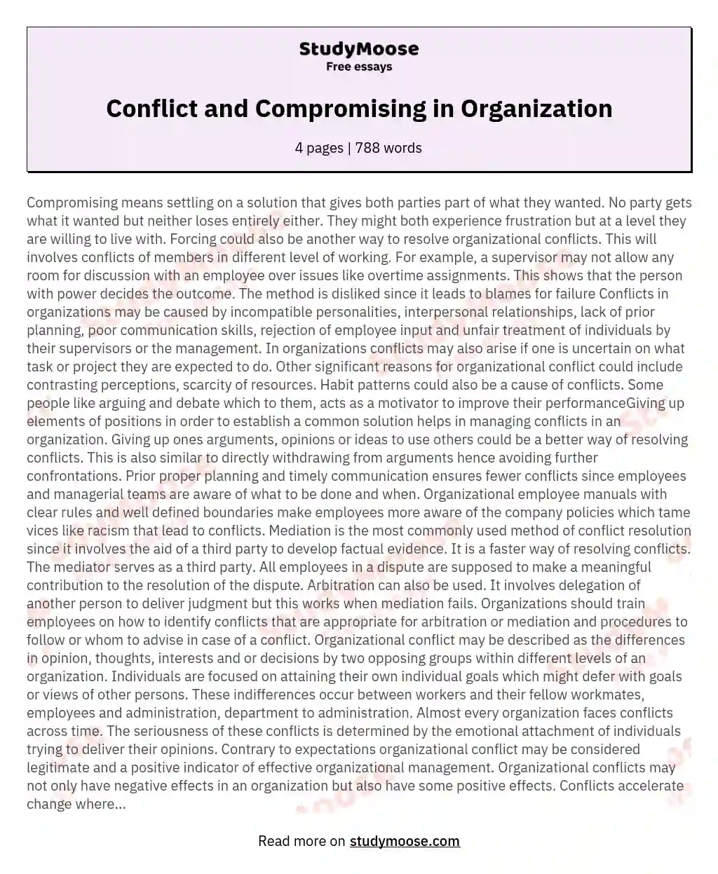 Conflict and Compromising in Organization essay